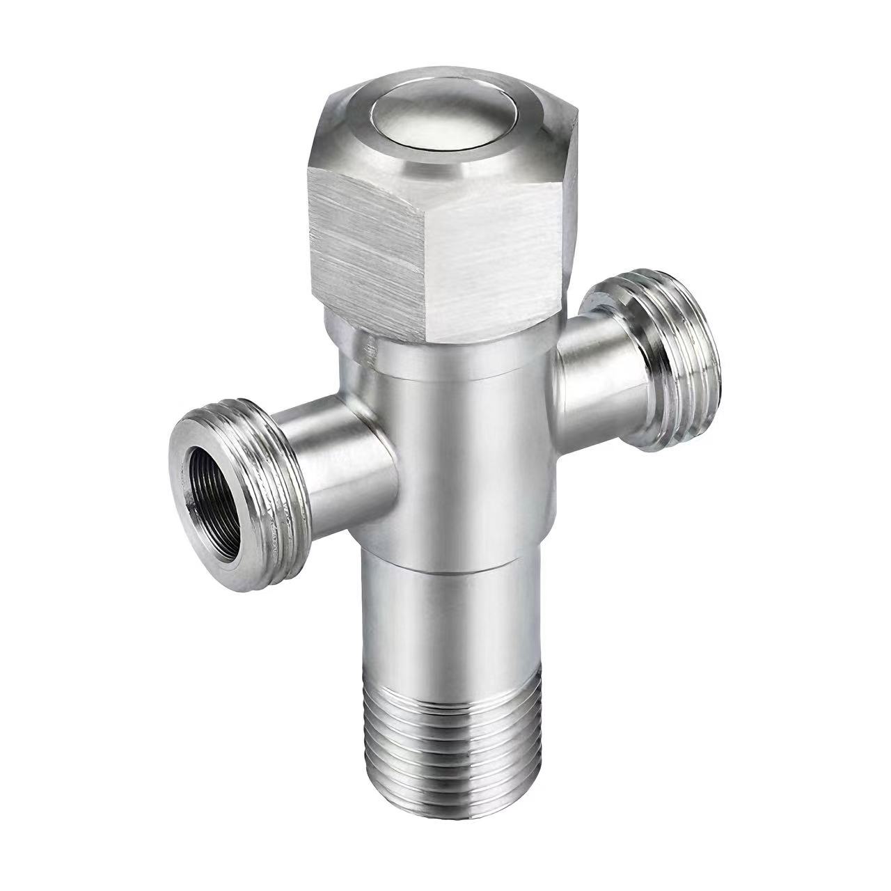180 ° Twa-Way Angle Valv Yon Inlet ak De Outlet Dlo Distribisyon Valv
