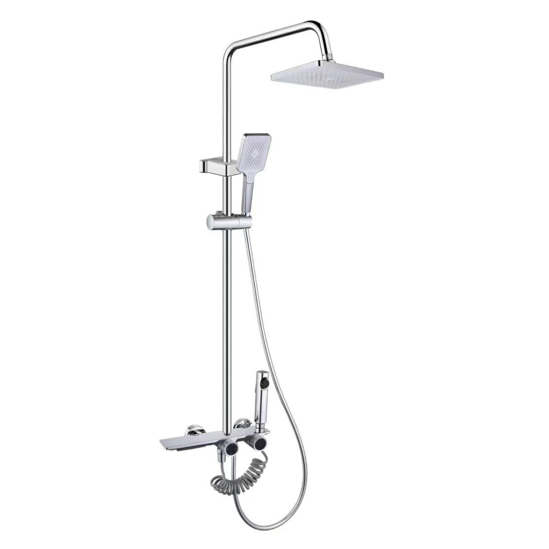 Klere Chrome kare douch lapli ansanm ak bouton doub