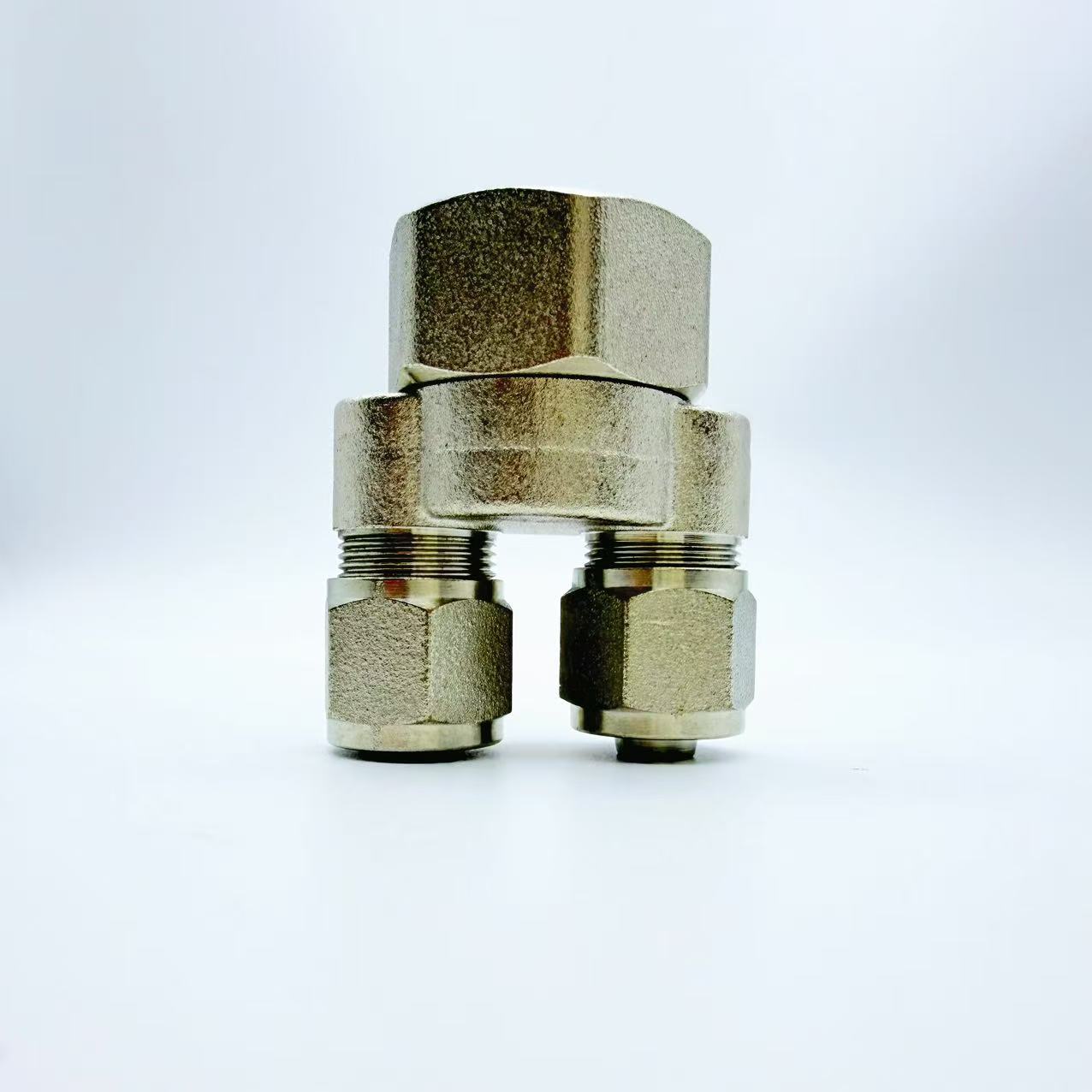Fi Threaded Y-ki gen fòm doub férule branch Connector
