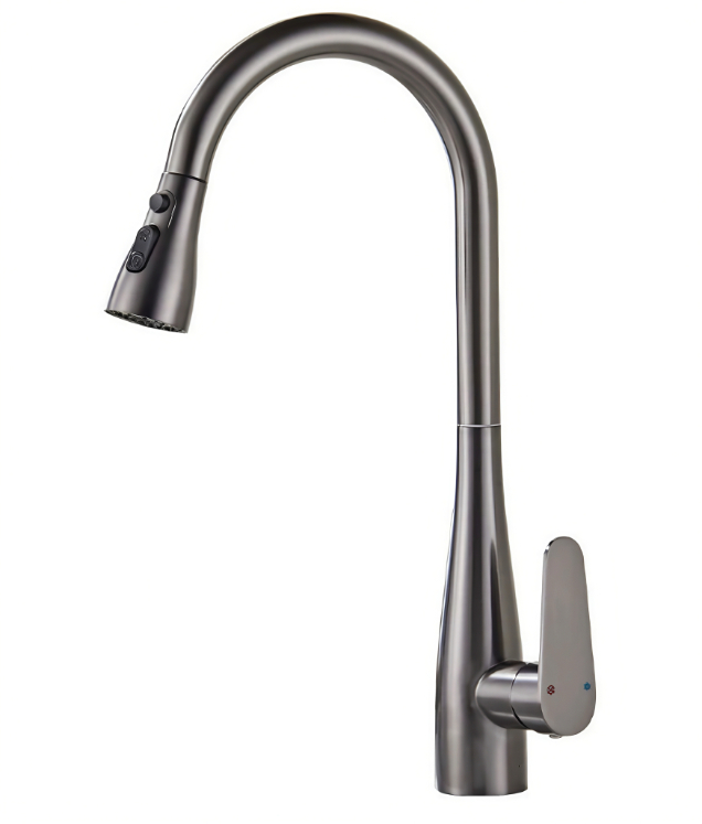 Gunmetal gri High-Arc Gooseneck cho ak frèt kwizin rale-soti tiyo Gunmetal gri High-Arc Gooseneck cho ak frèt kwizin rale-soti tiyo