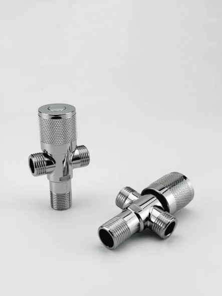 Bouton-Type Doub-Pòti twa-fason distribisyon dlo valv